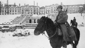 Red Army Cavalry by Ruins of Great Palace in Leningrad